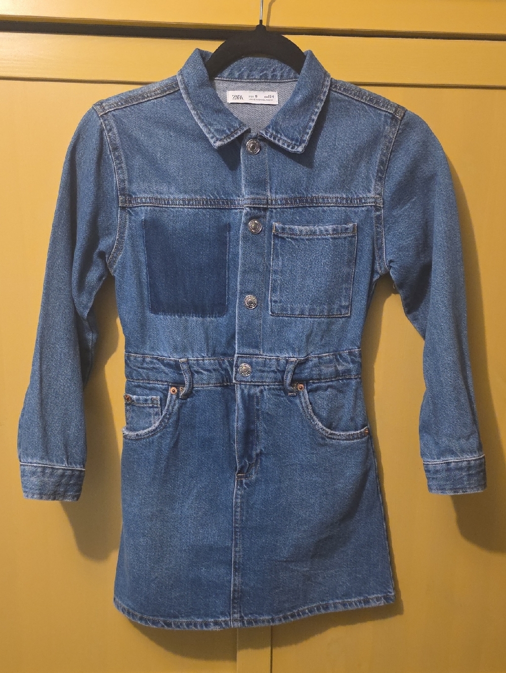 Zara Kids Denim Button-Up Dress in Blue